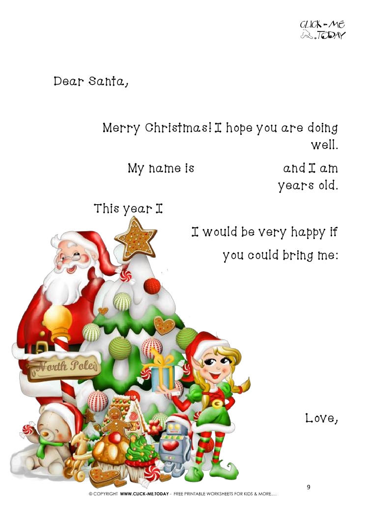 Free Letter to Santa with text print out - Xmas tree & elf 9